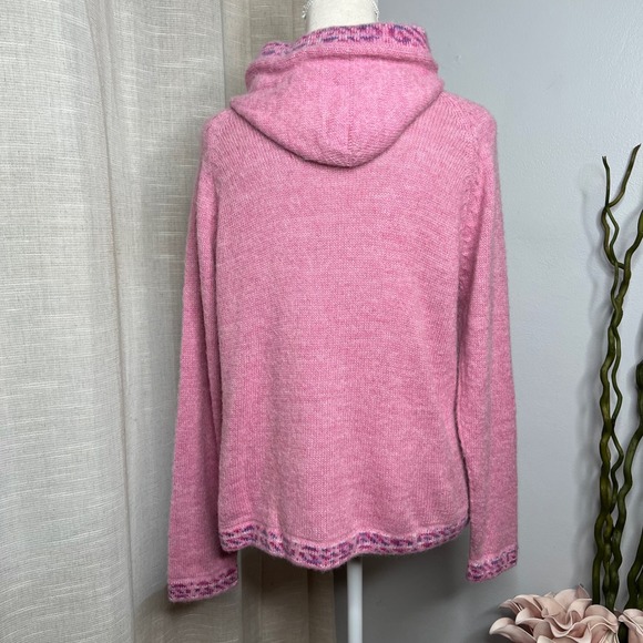 Alpaca Imports Cardigan Sweater Fully Zip Hooded Wool Blend Pink Women's Small - Picture 2 of 11